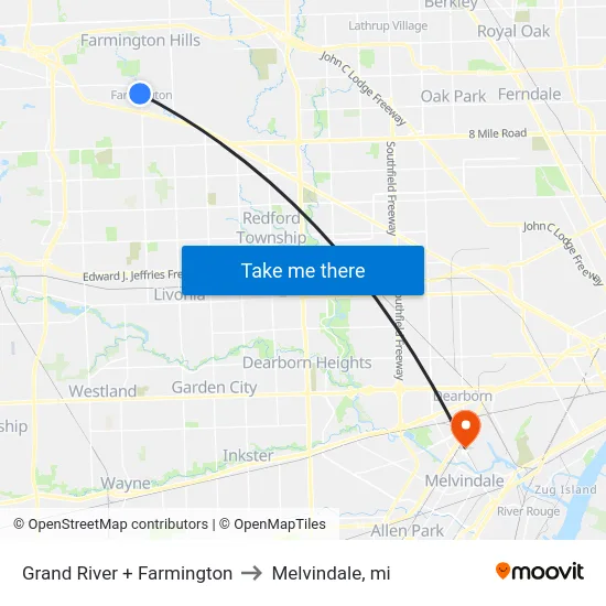 Grand River + Farmington to Melvindale, mi map