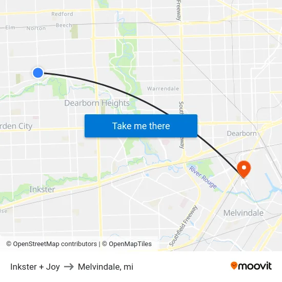 Inkster + Joy to Melvindale, mi map