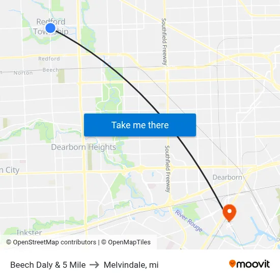Beech Daly & 5 Mile to Melvindale, mi map