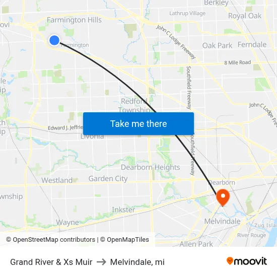 Grand River & Xs Muir to Melvindale, mi map