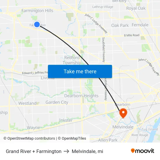 Grand River + Farmington to Melvindale, mi map