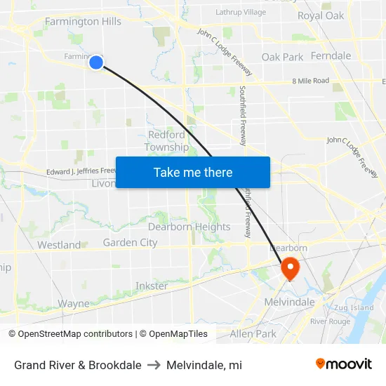 Grand River & Brookdale to Melvindale, mi map