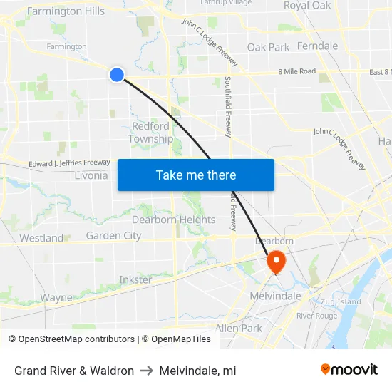 Grand River & Waldron to Melvindale, mi map