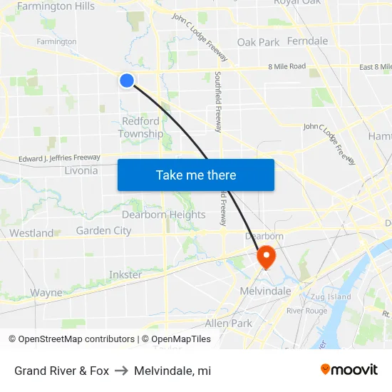 Grand River & Fox to Melvindale, mi map