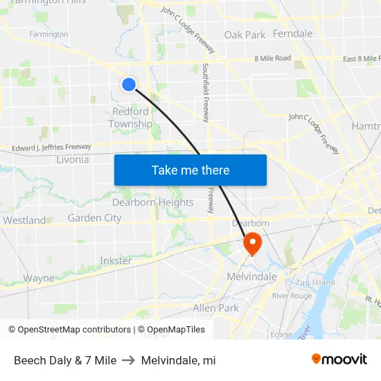 Beech Daly & 7 Mile to Melvindale, mi map