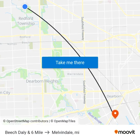 Beech Daly & 6 Mile to Melvindale, mi map
