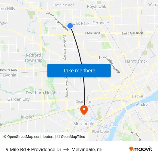9 Mile Rd + Providence Dr to Melvindale, mi map