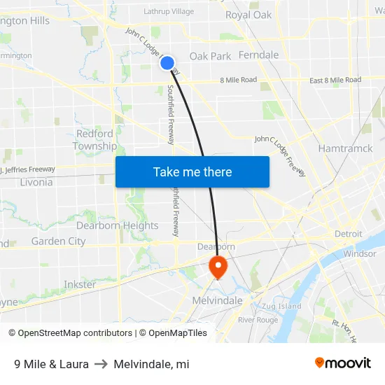 9 Mile & Laura to Melvindale, mi map