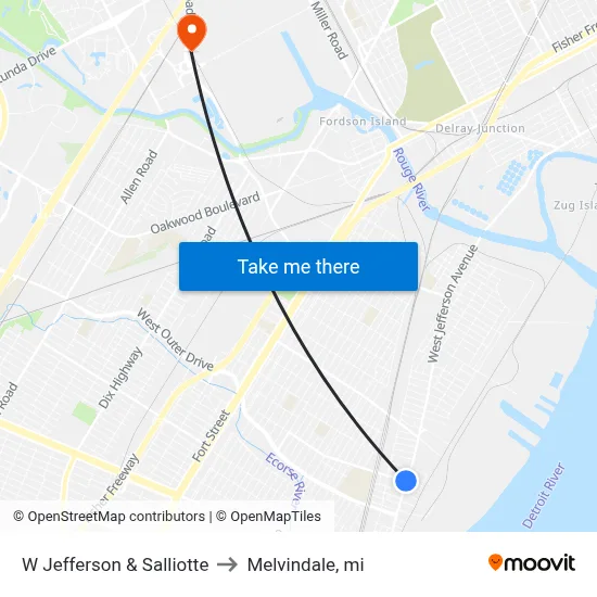 W Jefferson & Salliotte to Melvindale, mi map