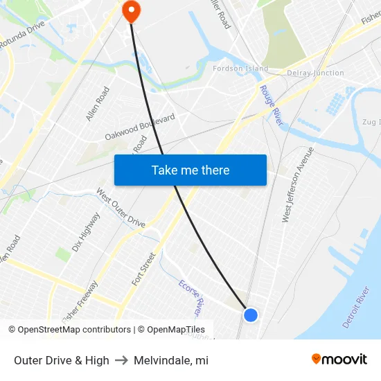 Outer Drive & High to Melvindale, mi map