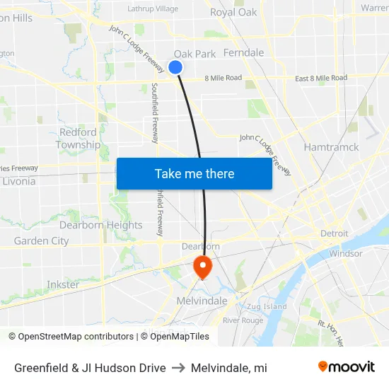 Greenfield & Jl Hudson Drive to Melvindale, mi map