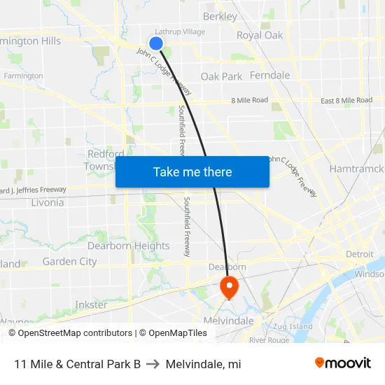 11 Mile & Central Park B to Melvindale, mi map