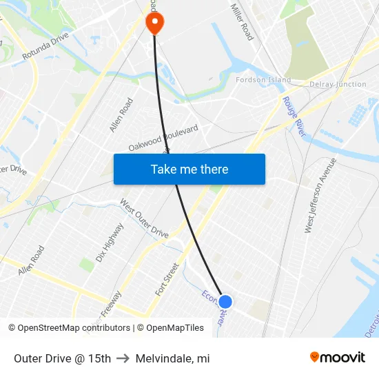 Outer Drive @ 15th to Melvindale, mi map