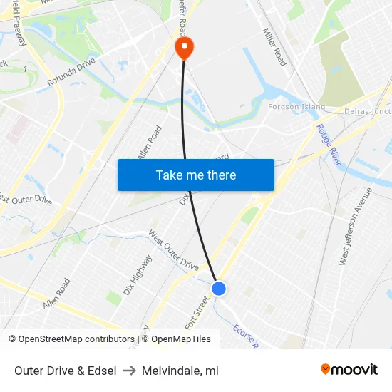 Outer Drive & Edsel to Melvindale, mi map
