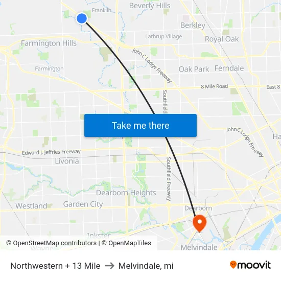 Northwestern + 13 Mile to Melvindale, mi map