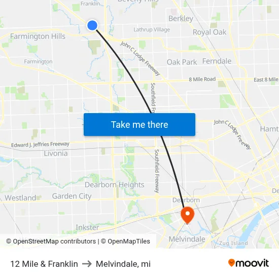 12 Mile & Franklin to Melvindale, mi map