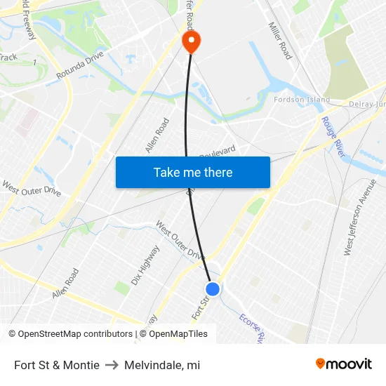 Fort & Montie to Melvindale, mi map