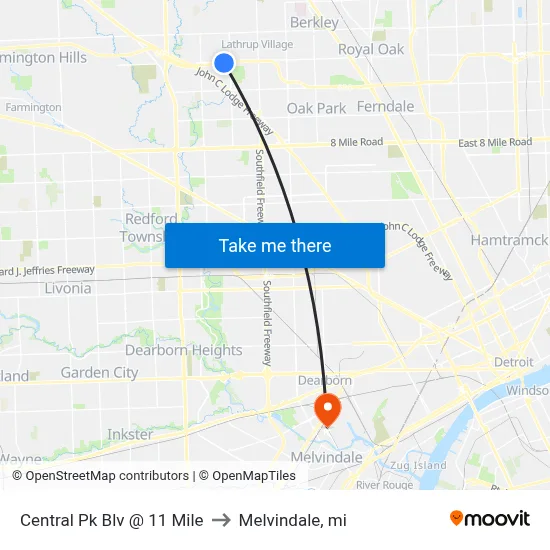 Central Park Boulevard & 11 Mile to Melvindale, mi map