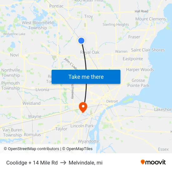 Coolidge + 14 Mile Rd to Melvindale, mi map