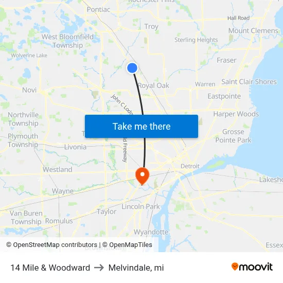 14 Mile & Woodward to Melvindale, mi map