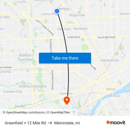 Greenfield + 12 Mile Rd to Melvindale, mi map