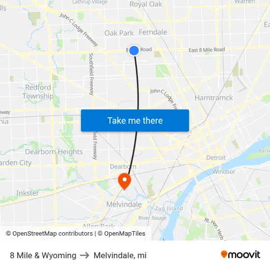 8 Mile & Wyoming to Melvindale, mi map