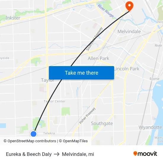 Eureka & Beech Daly to Melvindale, mi map