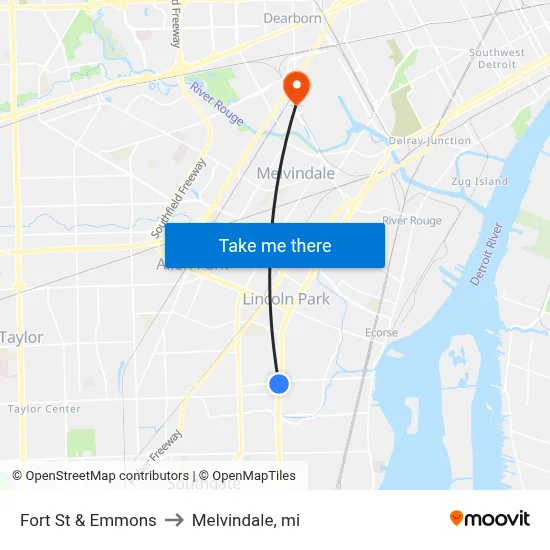 Fort St & Emmons to Melvindale, mi map