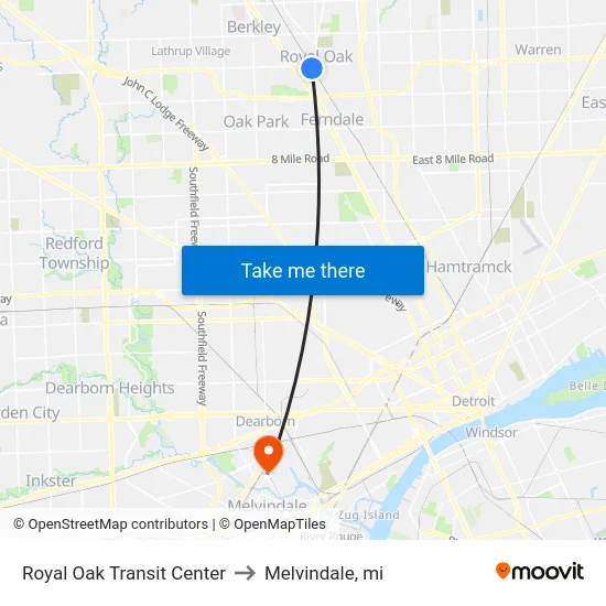 Royal Oak Transit Center to Melvindale, mi map