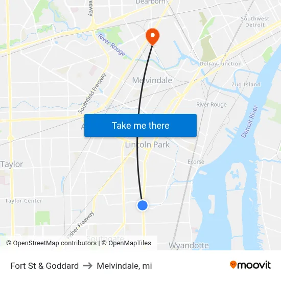 Fort St & Goddard to Melvindale, mi map