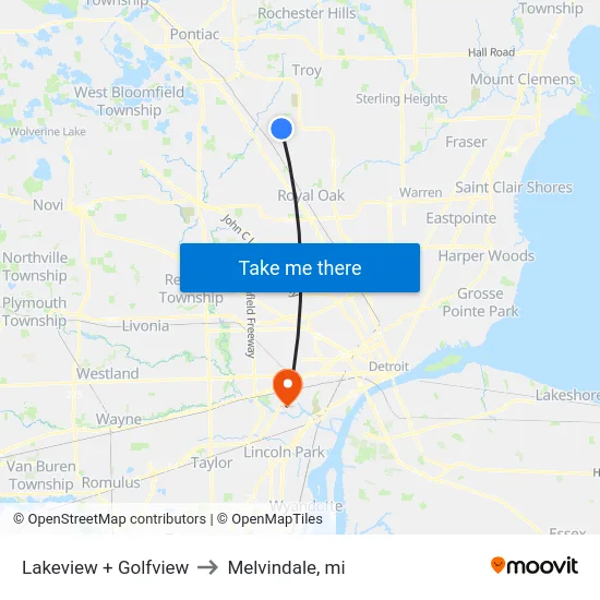 Lakeview + Golfview to Melvindale, mi map