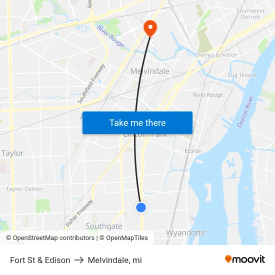 Fort St & Edison to Melvindale, mi map