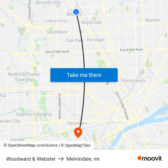 Woodward & Webster to Melvindale, mi map