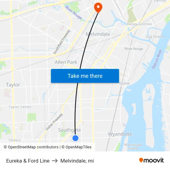 Eureka & Ford Line to Melvindale, mi map