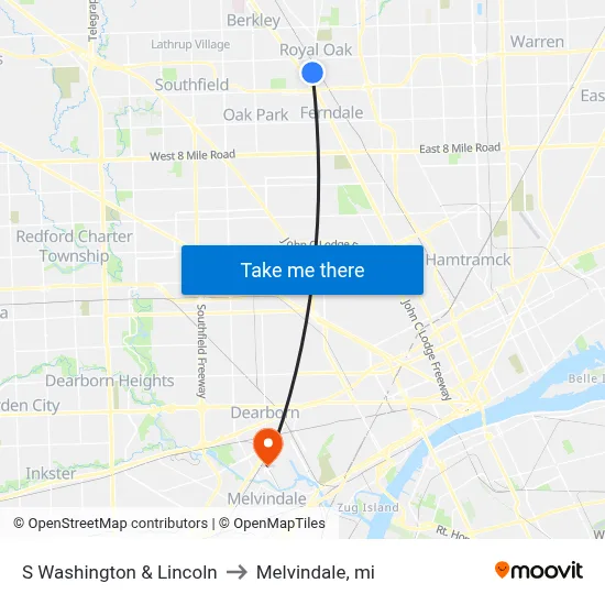S Washington & Lincoln to Melvindale, mi map