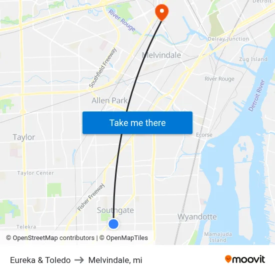 Eureka & Toledo to Melvindale, mi map