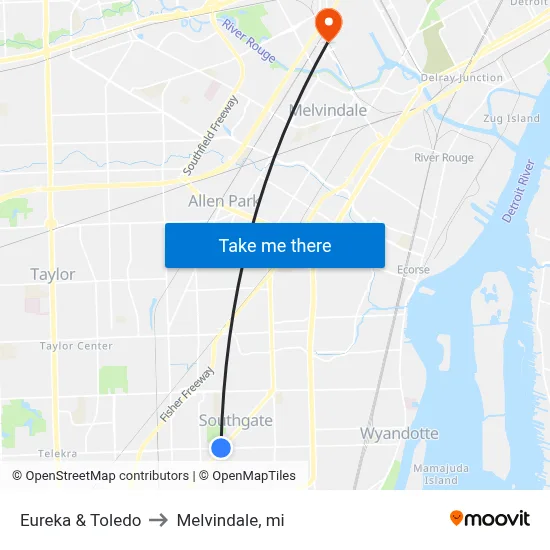 Eureka & Toledo to Melvindale, mi map