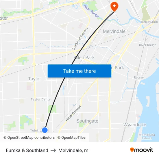 Eureka & Southland to Melvindale, mi map