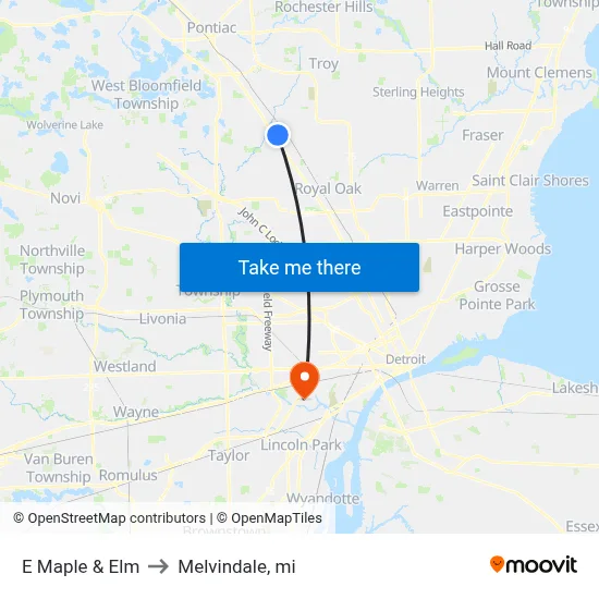E Maple & Elm to Melvindale, mi map