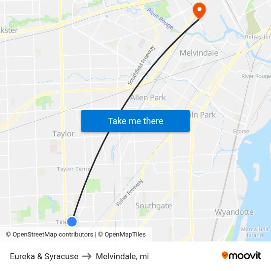 Eureka & Syracuse to Melvindale, mi map