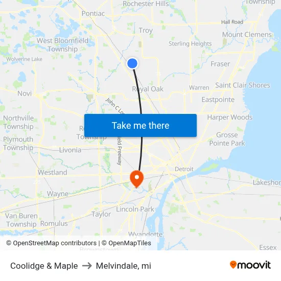 Coolidge & Maple to Melvindale, mi map