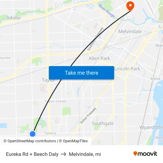 Eureka Rd + Beech Daly to Melvindale, mi map