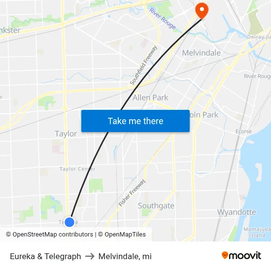 Eureka & Telegraph to Melvindale, mi map