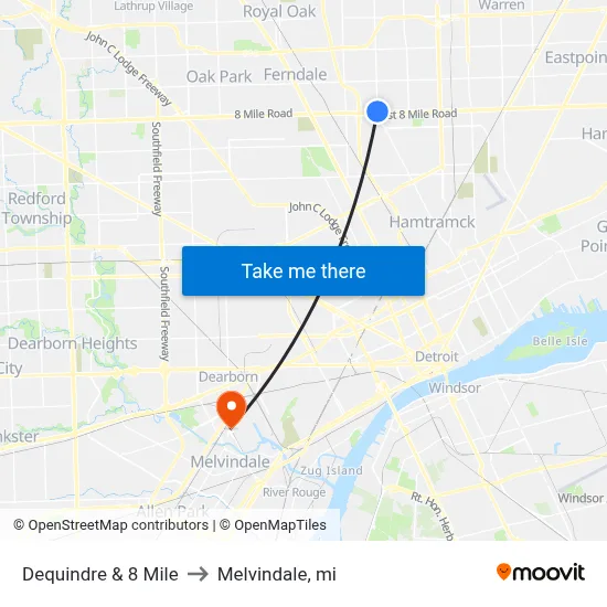 Dequindre & 8 Mile to Melvindale, mi map
