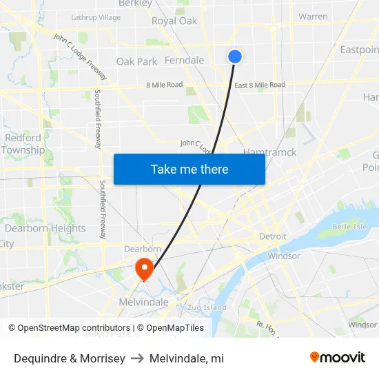 Dequindre & Morrisey to Melvindale, mi map
