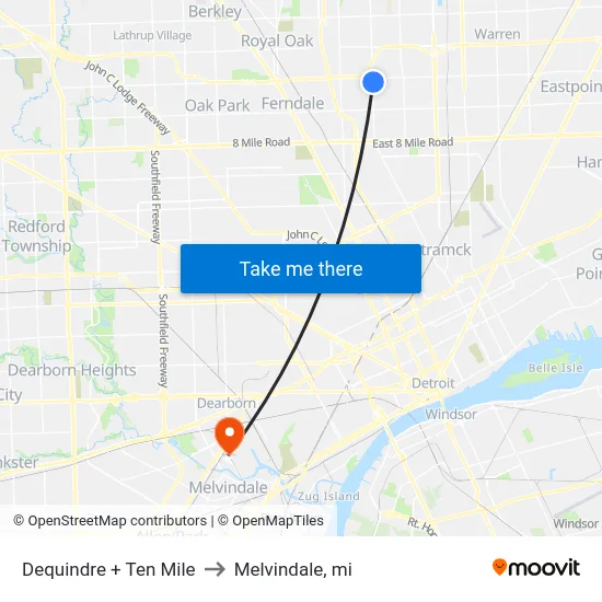 Dequindre + Ten Mile to Melvindale, mi map