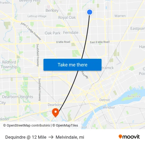 Dequindre & 12 Mile to Melvindale, mi map