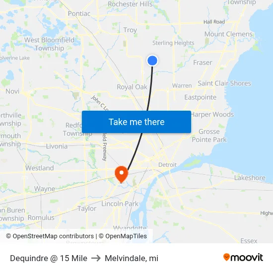 Dequindre @ 15 Mile to Melvindale, mi map