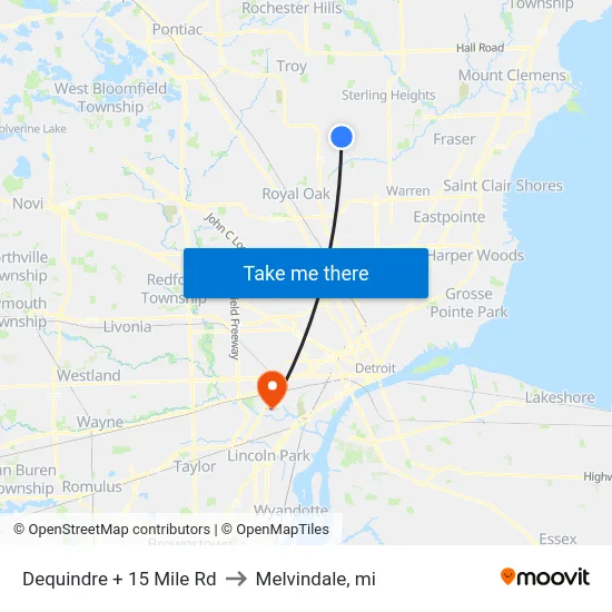 Dequindre + 15 Mile Rd to Melvindale, mi map