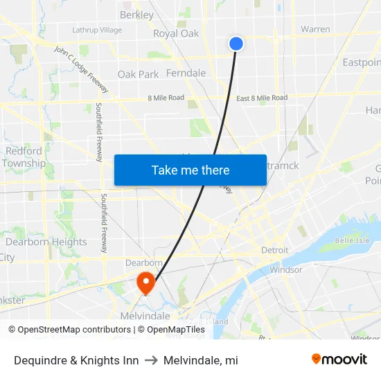 Dequindre & Knights Inn to Melvindale, mi map